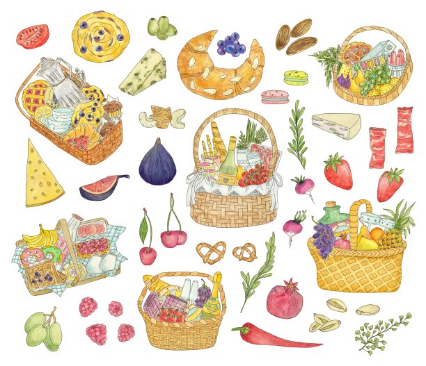 野餐篮，食物和饮料图片下载