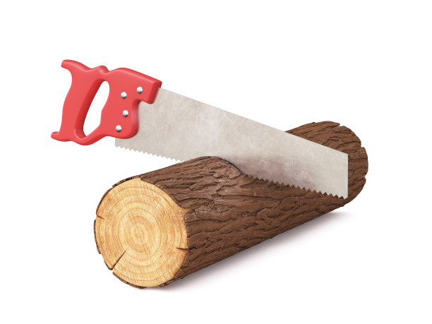 手锯切割木材孤立在白色背景3d渲染图片下载