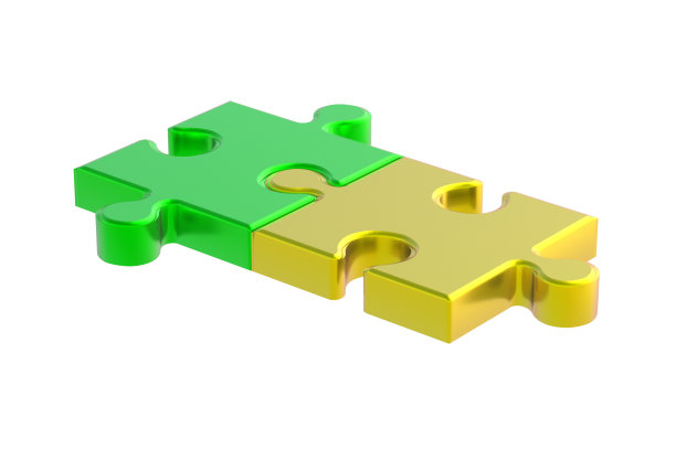 金属化的拼图碎片孤立在白色背景上。三维渲染图片下载