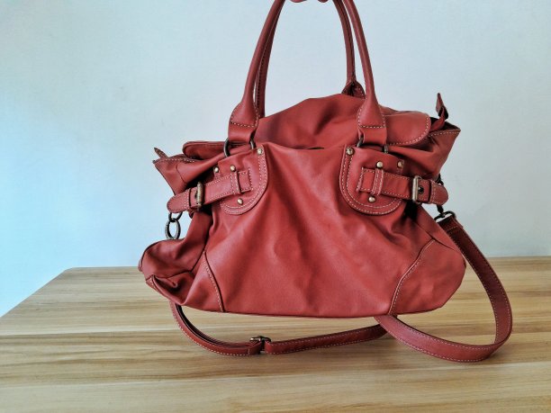 一名女子用手抓拍的棕色皮包图片下载