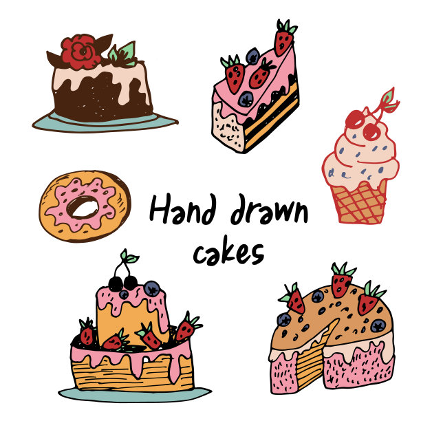 矢量手绘彩色蛋糕集图片下载