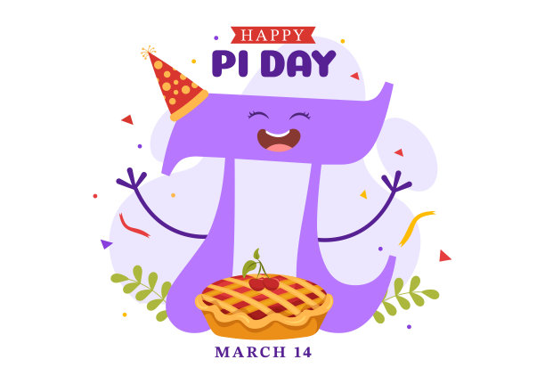 世界圆周率日插图与数学常数，希腊字母或烘焙甜派的登陆页手绘卡通符号模板图片下载