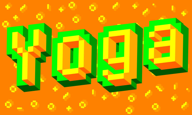 瑜伽。像素字与几何图形背景。图片下载