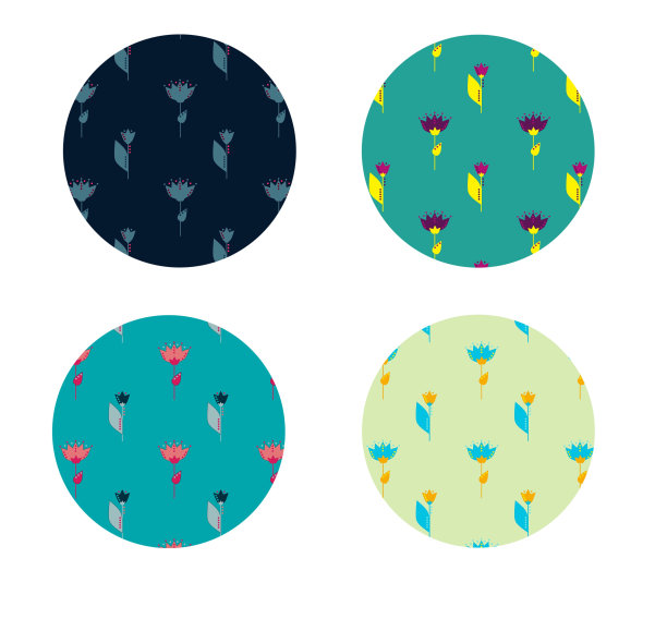 一套抽象的彩色圆圈与野花图片下载