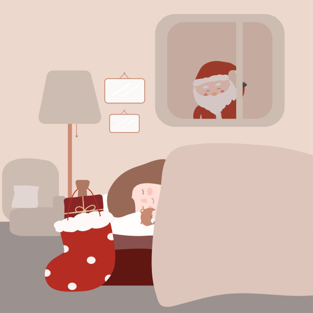 圣诞老人来给家里的姑娘们送礼物，圣诞快乐!图片下载