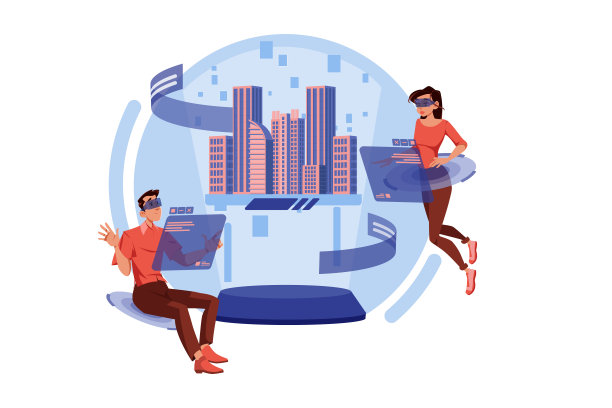 一对在元宇宙中研究3D城市模型的夫妇图片下载