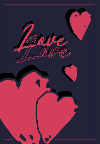 爱爱。浪漫的概念设计与心形插图和笔迹。用于打印海报，传单，明信片，贺卡。图片下载