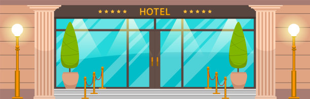五星级豪华酒店入口带门。现代住宅建筑外立面图片下载