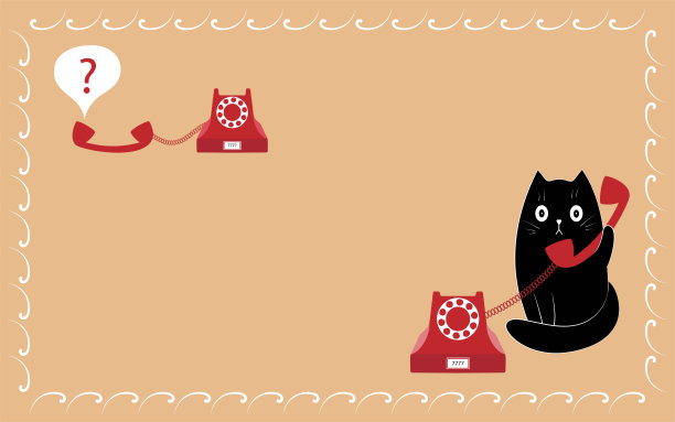 背景为文字，设计为网站设计，印刷产品，广告。一只黑猫正在讲电话。图片下载