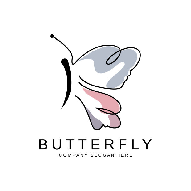 蝴蝶标志设计，美丽的飞行动物，公司品牌图标插图，丝网印刷，沙龙图片下载