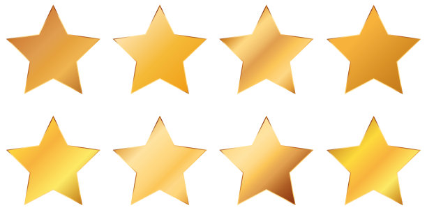 金色矢量星为客户产品评级横幅在白色背景图片下载