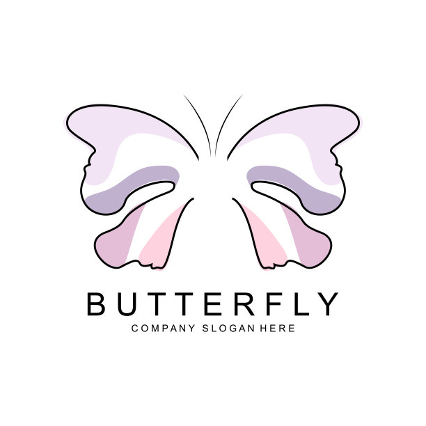 蝴蝶标志设计，美丽的飞行动物，公司品牌图标插图，丝网印刷，沙龙图片下载