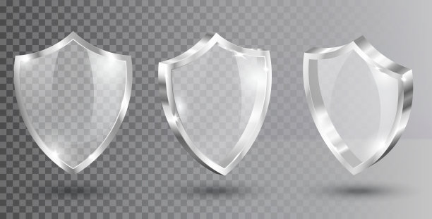 透明玻璃盾牌。现实的矢量图。带有反光和闪光的亚克力安全板。孤立的正面和侧面视图。图片下载