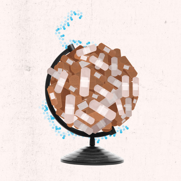 当代艺术拼贴。地球上覆盖着石膏，象征着对环境安全的需求图片下载