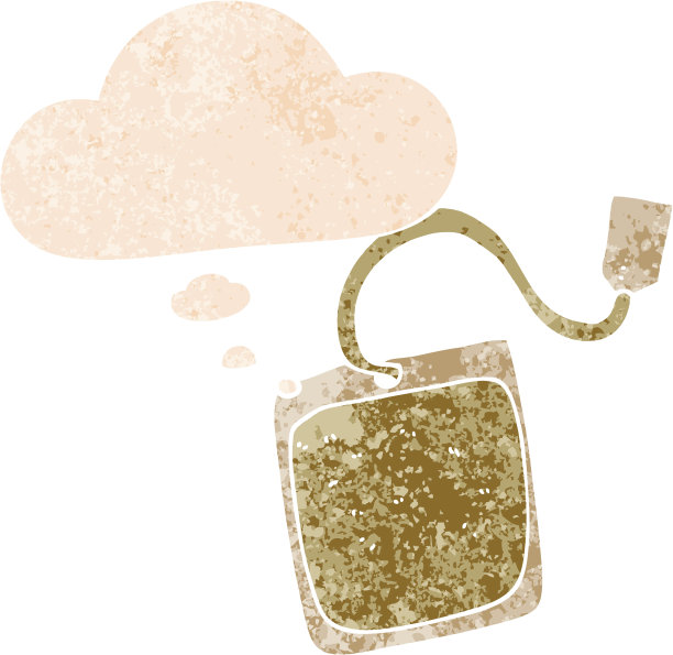 卡通茶包与思想泡泡在垃圾摇滚苦恼复古纹理风格图片下载