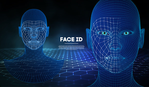 蓝色眼睛的机器人，拥有详细的虹膜和瞳孔。人脸识别概念与传感器和人脸身份。三维扫描图片下载