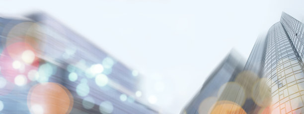 摘要商业现代城市城市未来主义建筑背景，运动模糊，在高层摩天大楼立面的玻璃反射，色调蓝色的画面与散景。房地产概念图片下载