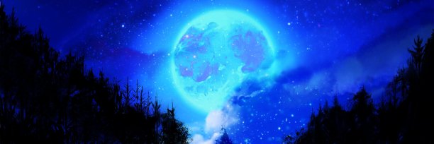 插图美丽的夜空景观和神秘的满月超越森林剪影图片下载