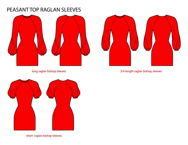 一套农民顶吊带袖主教风格长，3-4和短长度衣服技术时尚插图与合身的身体。平板服装模板正面，背面。女人，男人男女皆宜的CAD模型图片下载