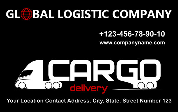 物流名片模板，卡车司机，快递服务黑白风格图片下载