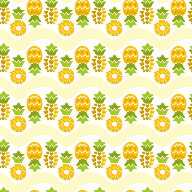 多汁的菠萝黄色线性背景。有趣的打印。夏天的插图。图片下载