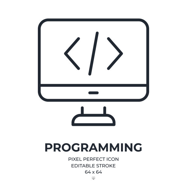 编程和网页开发可编辑的笔画轮廓图标孤立在白色背景平面矢量插图。像素完美。64 x 64。图片下载