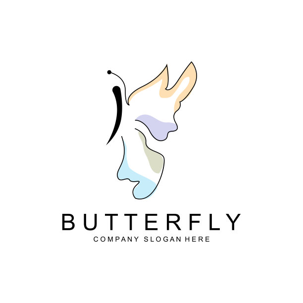 蝴蝶标志设计，美丽的飞行动物，公司品牌图标插图，丝网印刷，沙龙图片下载