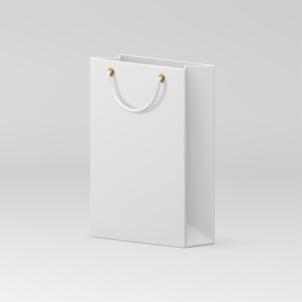 纸质购物袋三维白色包装采购货物携带现实矢量插图图片下载