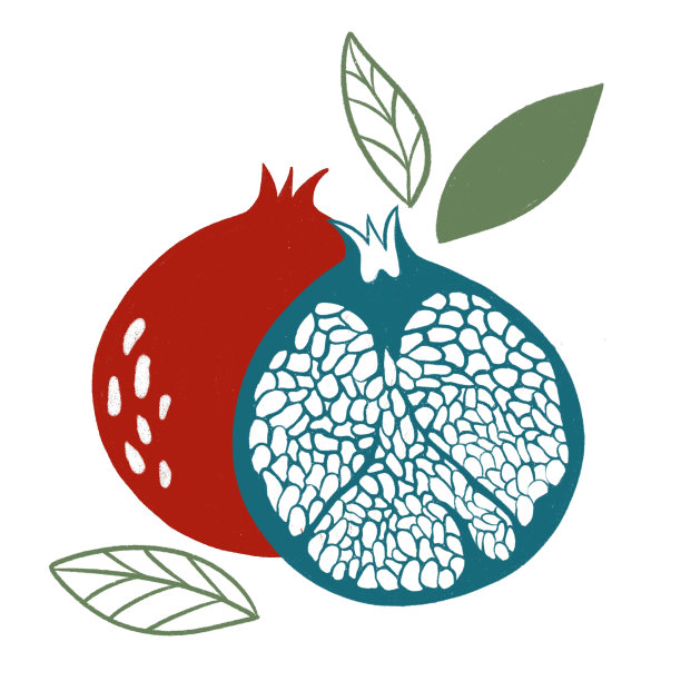 石榴风格插图的海报，装饰和印刷。手绘七彩百香果蚀刻草图。素食，油彩画。图片下载