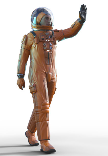 白底橙色太空服的太空人，3d渲染图片下载