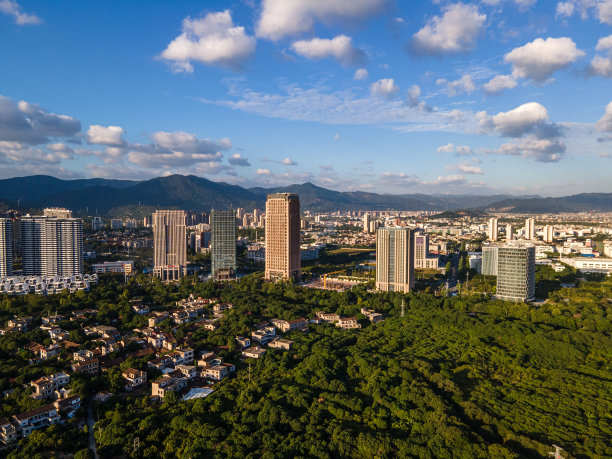被绿色空间包围的现代城市住宅区图片下载
