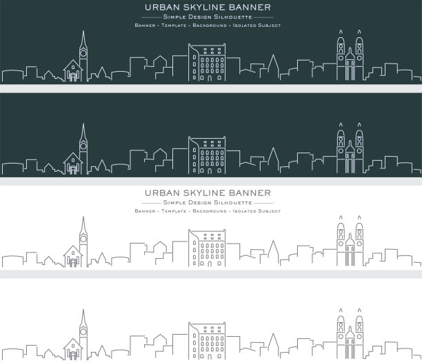 圣加仑单线天际线侧面横幅图片下载