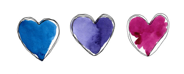 一组蓝色色调的彩色心形。图片下载