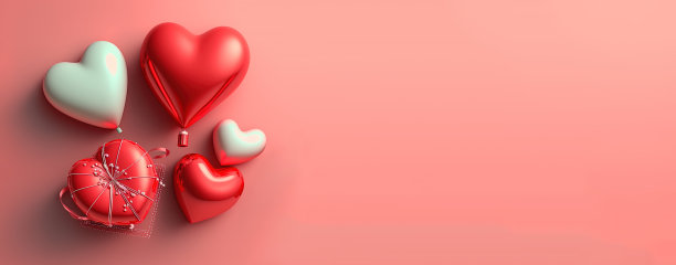 闪亮的红色心形的节日情人节横幅背景图片下载