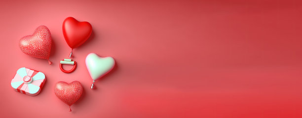 3D红心在情人节欢快的横幅上图片下载
