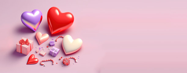 闪亮的红色心形的节日情人节横幅背景图片下载