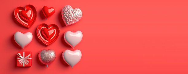 带有醒目红色3D心形的情人节横幅图片下载