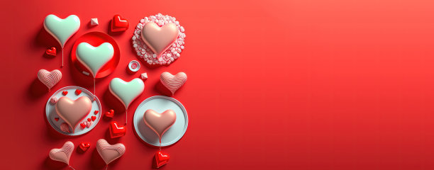 醒目的红色3D心形情人节横幅图片下载