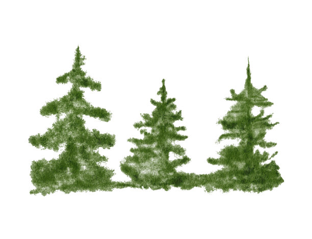 水彩画的背景风景多雾的森林，冬天的小山。野生自然。水彩树图片下载