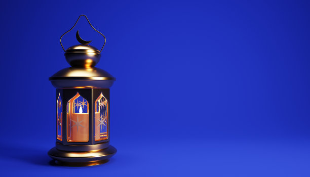 斋月背景与复制空间和金灯笼，3d渲染插图图片下载