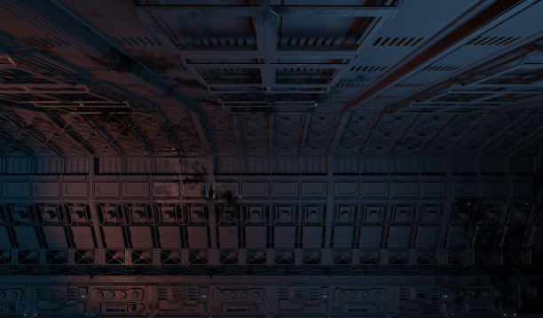 控制室面板地下室在黑暗的场景图片下载