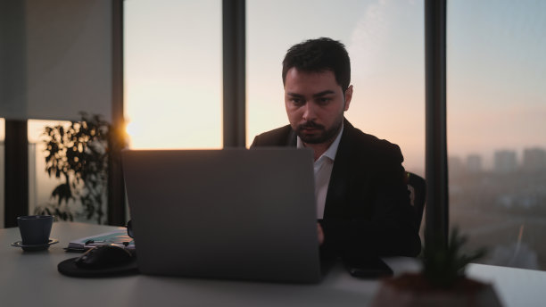 年轻的商人在办公室的笔记本电脑上工作图片下载