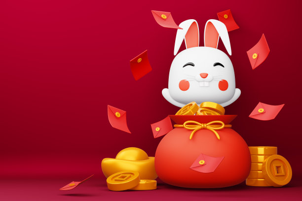 2023年农历新年快乐，兔年，3d渲染图片下载