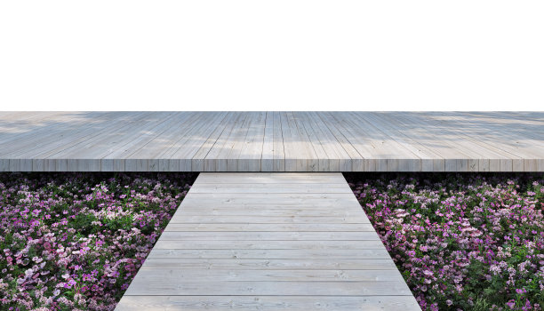 三维走廊渲染在白色背景的草坪上。图片下载