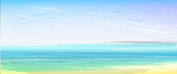 海景旗帜，海岸线背景在蓝绿色和柔和的颜色。图片下载