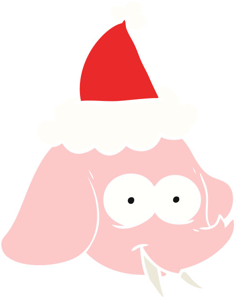 手绘平面彩色插图的大象脸戴圣诞老人的帽子图片下载