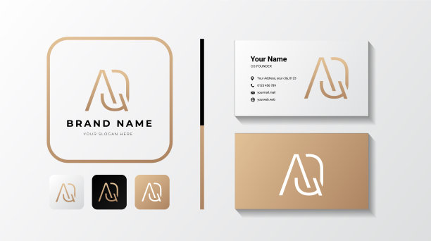 金色设计的高级字母AQ标志。奢侈品矢量标志与名片模板。图片下载