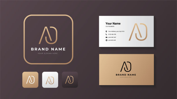 金色设计的优质字母AO标志。奢侈品矢量标志与名片模板。图片下载