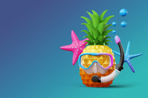 彩色菠萝夏季季节，夏季特卖，3d渲染图片下载