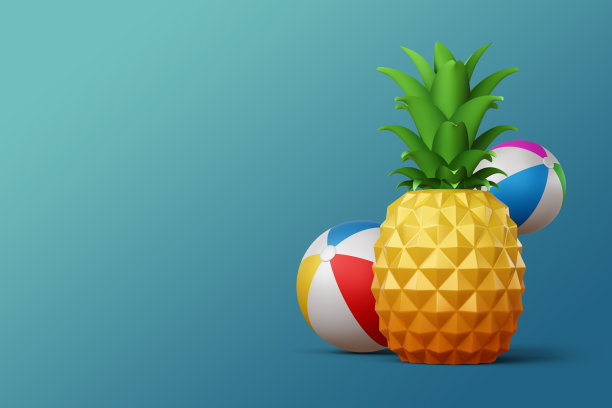 彩色菠萝夏季季节，夏季特卖，3d渲染图片下载